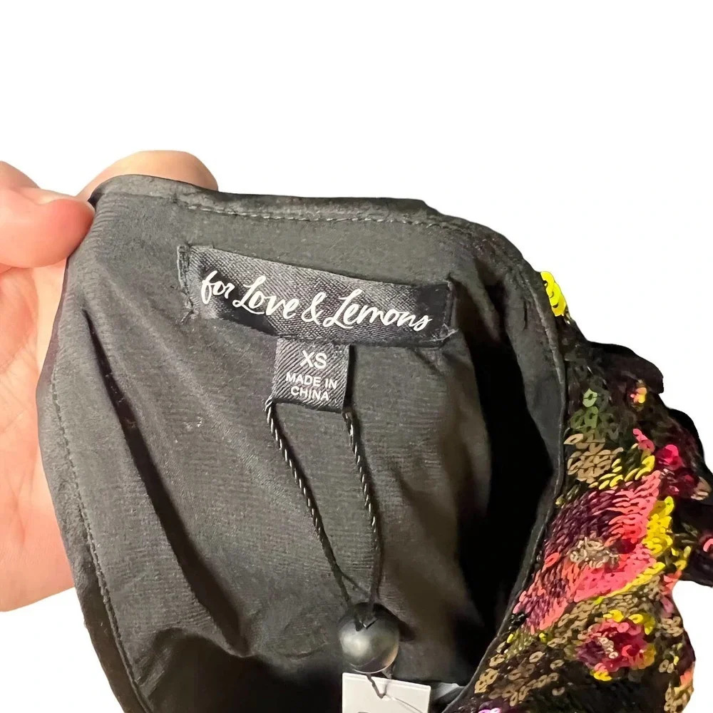 For Love & Lemons‎ Morrison Mini Dahlia Floral Dress Black Sequin Size XS - Picture 12 of 13